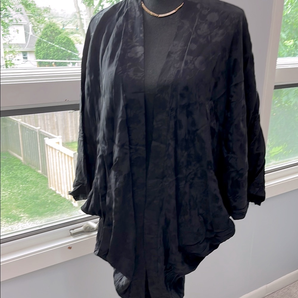A New Day Black Open Tunic with Subtle Floral Texture
